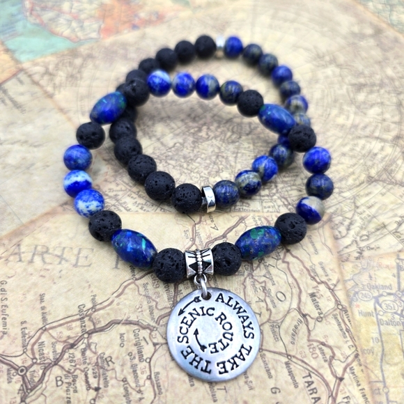 Handmade Jewelry - Aromatherapy Essential Oil Diffuser Bracelet Set, "Always take the scenic route"